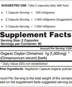 Organic Ceylon Cinnamon (100% Certified) Supplement, 180 Capsules, 3 Month Supply by Ceylon Cinnamon Shop 7 711FryvkpL