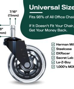 The Original Office Chair Caster Wheels Rollerblade Style (Set of 5), Safe for All Floors & Hardwood, Replacement for Desk Floor Mat, Universal Fit Modern 20 711IDZlxgfL