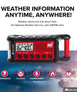 Alternative view of Midland - ER310, Emergency Crank Weather AM/FM Radio - Multiple Power Sources, SOS Emergency Flashlight, Ultrasonic Dog Whistle, & NOAA Weather Scan + Alert (Red/Black)