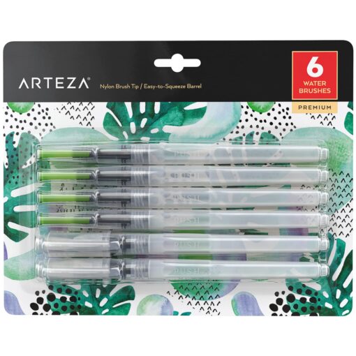 Water Brush Set of 6 - Fine, Medium & Broad Tips, Self-moistening, Portable, Perfect for Aquarelle & Watercolor Painting and Peerless Watercolors Fine, Medium, Broad Tips