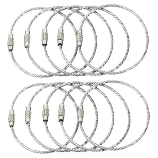 BlueCosto 10x Pure Stainless Steel Strap String Wire Loop for Luggage Tags Keychain Wire Ring Cable 10 Pack