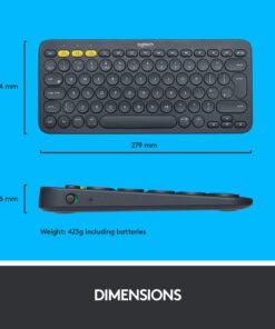 Logitech K380 Pebble Multi-Device Bluetooth Keyboard – Windows, Mac, Chrome OS, Android, iPad, iPhone, Apple TV Compatible – with Flow Cross-Computer Control and Easy-Switch up to 3 Devices –Dark Grey Dark Grey 38 711K9wz4mEL