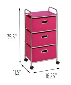 Honey-Can-Do 3 Drawer Rolling Cart - Pink CRT-02348 Pink, 11.5 in L x 16.125 in W x 35.5 in H (29.2 cm L x 41 cm W x 90.2 cm H) 14 711OfA7tN6L