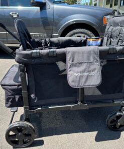 WONDERFOLD W4 Original Quad Stroller Wagon Featuring 4 High Face-to-Face Seats with 5-Point Harnesses, Easy Access Front Zipper Door, and Removable UV-Protection Canopy, Black W4_Original 35 711QYlzqMhL