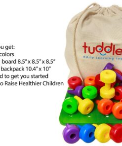 Alternative view of Tuddler Toddler Peg Board Sensory Toys/Montessori Toys for Toddlers/Fine Motor Skills Toys/Educational Toys / 30 Pieces Stackable Pegs + Pattern Card + Drawstring Backpack + E-Book