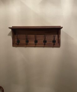 Rustic Wall Mounted Coat Rack Shelf - Brown Wooden Country Style 24" Entryway Shelf with 5 Rustic Hooks - Solid Pine Wood. Perfect touch for your Entryway, Mudroom, Kitchen, Bathroom and More (Brown) 1- Rustic Brown 33 711TwXyu9fL