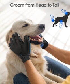 DELOMO Upgrade Pet Grooming Gloves Cat Brushes for Gentle Shedding - Efficient Pets Hair Remover Mittens - Dog Washing Gloves for Long and Short Hair Dogs & Cats & Horses - 1 Pair (Blue) 1A Blue- 1 Pair 29 711U9AyaaUL