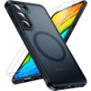 TOCOL 3 in 1 for Samsung Galaxy S23 Case Magnetic, [Full Camera Protection] with 2 Pack Screen Protector [Military Drop Translucent Matte Back Cover S23 6.1'', Black Magnetic-Black Galaxy S23 6.1"