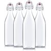 Bormioli Rocco Giara Swing Top Bottles 33 ¾ Ounce-4 Pack Round Clear Glass Grolsch Flip Top Bottle With Stopper, for Beverages, Smoothies, Kefir, Beer, Soda, Juicing, Kombucha, Water, Milk and Vinegar 4 Pack