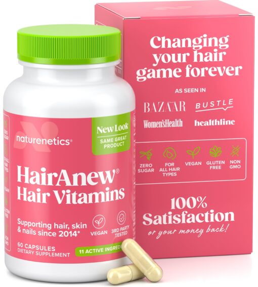 Naturenetics HairAnew Hair Growth Vitamins for Women & Men - Hair Vitamins For Faster Hair Growth & Thickness - Part of Proceeds go to Hair Loss Charity - Vegan Hair Supplement For Hair Skin Nails (1) 1