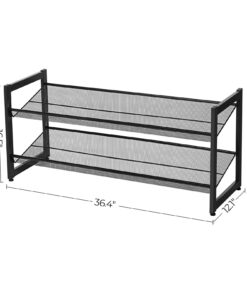 SONGMICS Shoe Rack, 2-Tier Stackable Shoe Storage Shelf, Flat or Angled Shoe Organizer, Metal Shoe Tower Stand for Closet Entryway, Black 16 711XharIRrL