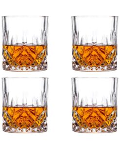 Amlong Crystal Lead-Free Double Old Fashioned Crystal Whiskey Glass - Classic Stylish Design – Perfect for Scotch, Bourbon, Cognac and Cocktail Glasses, 9 oz., Set of 4 With Gift Box Classic - 9 Ounce 19 711Z1dWfc2L