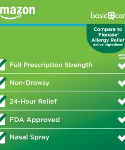 Amazon Basic Care 24-Hour Allergy Relief Nasal Spray, Fluticasone Propionate (Glucocorticoid) 50 mcg, Full Prescription Strength, Non-Drowsy, 0.62 Fl Oz (3 Pack) 0.62 Fl Oz (Pack of 3) 19 711a2Kj02L