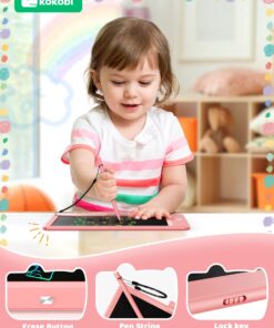 KOKODI LCD Writing Tablet, 10 Inch Colorful Toddler Doodle Board Drawing Tablet, Erasable Reusable Electronic Drawing Pads, Educational and Learning Toy for 3-6 Years Old Boy and Girls Pink 10in 20 711cms3WVTL