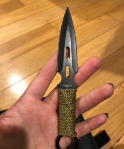 Whetstone Cutlery S-Force Kunai Knives - 12-Pack Black and Green Stainless-Steel Ninja Throwing Knife Set with Cord-Wrapped Handles and Carry Case 45 711czWl3WsL