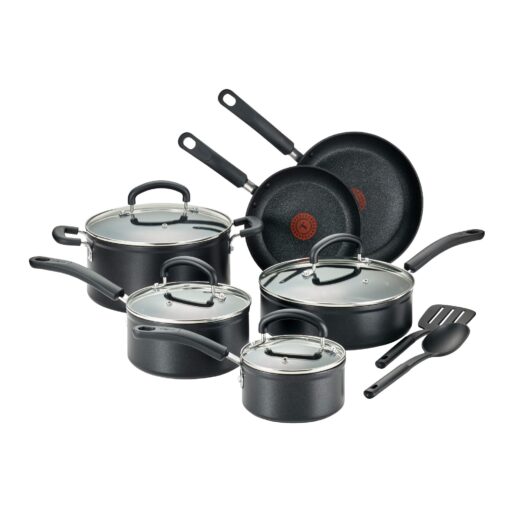 T-fal Advanced Nonstick Cookware Set 12 Piece Oven Safe 350F Pots and Pans, Dishwasher Safe Black Titanium Nonstick