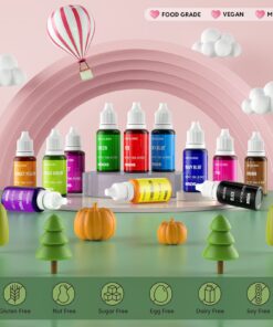 Food Coloring Set - 12 Food Grade Vibrant Food Dye Cherrysea Tasteless Liquid Color for Cake Decorating, Baking, Easter Egg, Icing, Fondant, Cooking, Slime Making DIY Supplies Kit - 0.35 Fl. oz (10 ml)/Bottles 0.35 Fl Oz (Pack of 12) 22 711dIDwDuJL