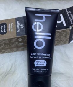 Hello Activated Charcoal Epic Teeth Whitening Fluoride Free Toothpaste, Fresh Mint and Coconut Oil, Vegan, SLS Free, Gluten Free and Peroxide Free, 4 Ounce 4 Ounce (Pack of 1) 37 711dtiOkwmL