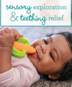 Infantino Lil' Nibbles Textured Silicone Baby Teether - Sensory Exploration and Teething Relief with Easy to Hold Handles, Orange Carrot, 0+ Months 20 711fcLPcbrL