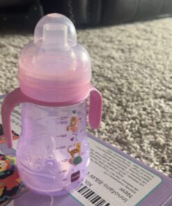 MAM Plastic Trainer Cup (1 Count), 8 oz. Trainer Drinking Cup with Extra-Soft Spout, Spill-Free Nipple, and Non-Slip Handles, for Girls 4+ Months, Designs May Vary Pink 30 711ffkn2aqL