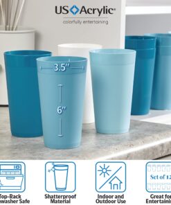 US Acrylic Newport 20 ounce Unbreakable Plastic Stackable Water Tumblers in Blue Sky | Set of 12 Drinking Cups | Reusable, BPA-free, Made in the USA, Top-rack Dishwasher and Microwave Safe 20-ounce 20 711glasWAqL