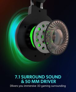 FIODIO Gaming Headset with Surround Sound Stereo for Xbox One PC Switch Tablet, Noise Cancelling Over Ear Headphones with Mic LED Light 14 711h6C0pBdS