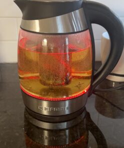 Chefman Electric Kettle with Temperature Control, 5 Presets LED Indicator Lights, Removable Tea Infuser, Glass Tea Kettle & Hot Water Boiler, 360° Swivel Base, BPA Free, Stainless Steel, 1.8 Liters 1.8L - Temperature Control 30 711kNoLM7L 4