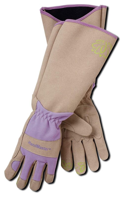 MAGID Extra-Long Thornproof Pruning and Gardening Gloves for Men, 1 Pair, Size 9/L with Forearm Protection, Tan & Purple