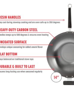 JOYCE CHEN Professional Series 14-Inch Carbon Steel Wok with Phenolic Handles 14 - inch Flat Bottom Wok 25 711lrrPVSkL