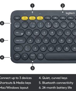 Logitech K380 Pebble Multi-Device Bluetooth Keyboard – Windows, Mac, Chrome OS, Android, iPad, iPhone, Apple TV Compatible – with Flow Cross-Computer Control and Easy-Switch up to 3 Devices –Dark Grey Dark Grey 36 711mgWDXL