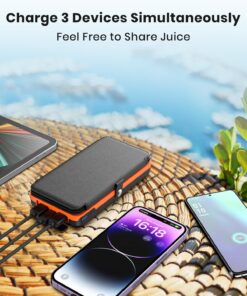 FEELLE Solar Charger Power Bank - 27000mAh Solar Power Bank 22.5W Fast Charging Portable Phone Charger PD QC 4.0 External Battery Pack USB C in/Output with 4 Solar Panels for Phone Outdoor Orange 10 711nem1TG0L