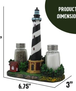 Nautical Cape Hatteras Lighthouse Glass Salt and Pepper Shaker Set Figurine with Holder in Decorative Kitchen Decor Sculptures and Collectible Coastal Gifts 9 711nyWzy7AL