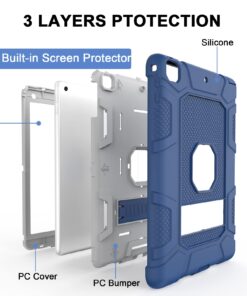 Rantice iPad 6th Generation Cases, iPad 5th Generation Case, iPad Air 2 Case, iPad 9.7 Case, Shockproof Rugged Drop Protection Cover Built with Kickstand for iPad 9.7'' A1893/A1954/A1822/A1823 Navy Blue+Gray 15 711oVR757L