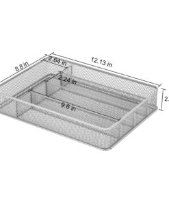 TQVAI Kitchen Drawer Organizer, Mesh Silverware Organizer, 5 Compartments Utensil Holder Cutlery Tray, Silver S 22 711qbGaEwL