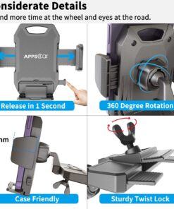 APPS2Car Sturdy CD Slot Phone Mount with One Hand Operation Design, Hands-Free Car Phone Holder Universally Compatible with All iPhone & Android Cell Phones, for Smartphone Mobile Black 28 711qycNYHEL