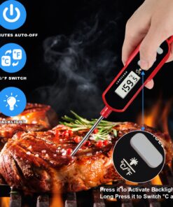 Lonicera Instant Read Digital Meat Thermometer for Food, Bread Baking, Water and Liquid. Waterproof and Long Probe with Meat Temp Guide for Cooking, Display with Backlit (Red) 13 711rTdYY3LL