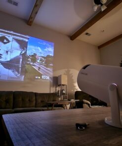 Mini Projector, Magcubic HY300 Auto Keystone Correction Portable Projector, 4K/ 200 ANSI Smart Projector with 2.4/5G WiFi, BT 5.0, 130 Inch Screen, 180 Degree Flip, Round Design, Home Video Projector white 25 711rYMDzKkL