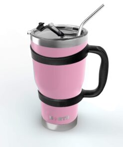 North Pink Stainless Steel Tumbler 5-Piece Set, 30 oz Vacuum Insulated, Travel Mug For Home, Office, School – Like Yeti Tumbler For Ice Drink & Hot Beverage Pink Stainless Steel Mug 9 711wmIaahZL