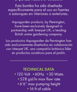 Aquagarden Pennington Aquagarden , Universal Fountain Pump , Suitable for Garden Fountains, Water Features, Aquaponics & Hydroponics , 300 - 500 Gallon, 6’6” Pumping Height 300-500 12 711z1bshVNL