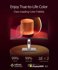 ASUS ProArt Display 27” 4K HDR Professional Monitor (PA279CRV) - IPS, UHD (3840 x 2160), 99% DCI-P3/Adobe RGB, ΔE < 2, Calman Verified, USB-C PD 96W, DisplayPort, Daisy-Chain, Height Adjustable 23 712 CXJj6oL