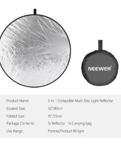 NEEWER 32 Inch/80 Centimeter Light Reflector Light Diffuser 5 in 1 Collapsible Multi Disc with Bag - Translucent, Silver, Gold, White, and Black for Studio Photography Lighting and Outdoor Lighting 80cm 33 71208UKsnDS