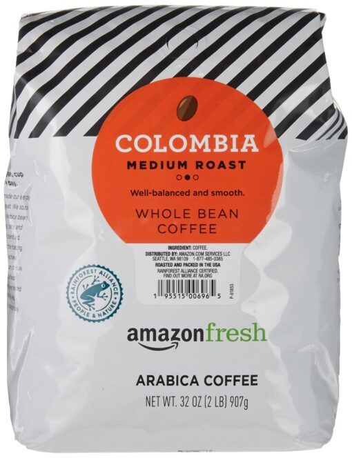 Amazon Fresh Colombia Whole Bean Coffee, Medium Roast, 32 Ounce Colombia, Medium Roast 2 Pound (Pack of 1)