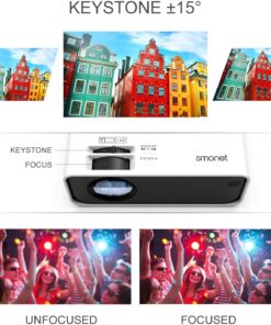 Movie Projector, SMONET 1080P HD Projector 7500L Home Projector Video TV Projector Mini Portable LED Projector Outdoor Indoor Wall Compatibale with TV Stick Laptops PC PS5 HDMI USB A-White 31 7122FOuIDvL