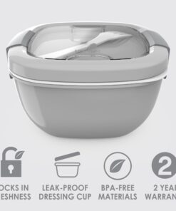 Alternative view of Bentgo® All-in-One Salad Container - Large Salad Bowl, Bento Box Tray, Leak-Proof Sauce Container, Airtight Lid, & Fork for Healthy Adult Lunches; BPA-Free & Dishwasher/Microwave Safe (Gray) Gray