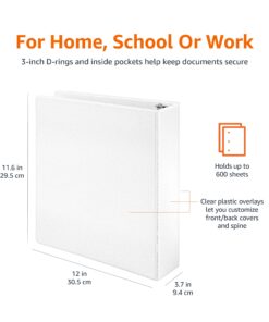 Amazon Basics Economy 3 Ring Binder, Showcase View Binder with 3 Inch, D-Ring, 2-Pack, White 3-inch 21 7123dCFF9UL