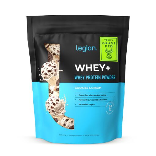 LEGION Whey+ Cookies & Cream Whey Isolate Protein Powder from Grass Fed Cows - Low Carb, Low Calorie, Non-GMO, Lactose Free, Gluten Free, Sugar Free. All Natural Whey Protein Isolate, 30 Servings… 30 Servings (Pack of 1)