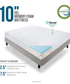 LUCID 10 Inch 2019 Gel Memory Foam Mattress - Medium Firm Feel - CertiPUR-US Certified, Queen 38 7125GBJsKIL