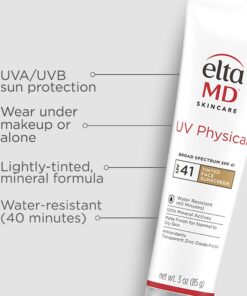 EltaMD UV Physical Tinted Face Sunscreen, SPF 41 Mineral Sunscreen with Zinc Oxide, Water Resistant up to 40 Minutes, Protects Extra Sensitive and Post Procedure Skin, Oil Free, 3.0 oz Tube 21 71266LwuXL