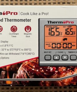 ThermoPro TP16S Digital LCD Meat Thermometer for Cooking and Grilling, BBQ Food Thermometer with Backlight and Kitchen Timer, Grill Temperature Probe Thermometer for Smoker, Barbecue, Oven, Cookware Light Silver 44 7128ShMLVFL