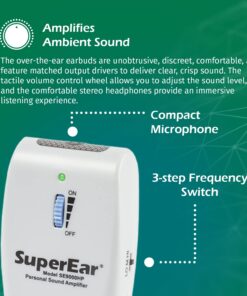 SuperEar Rechargeable Personal Sound Amplifier Model SE9000HP (PSAP) - 50dB Amplifier with Headphones, Earbuds, and Tactile 3 Tone Frequency (Hi-Med-Low) for Adults, Audiologists, Seniors, and Elderly 10 7129jWMoZ1L
